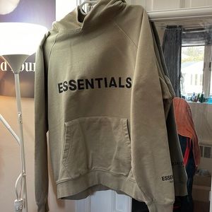 Essentials Olive Green Hoodie with Black Logo